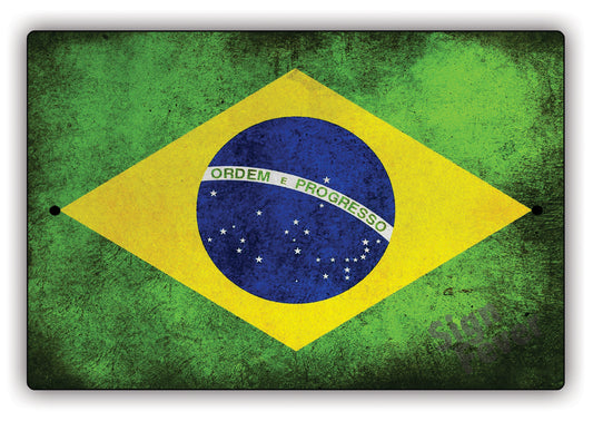 Brazil Country Nation Flag Novelty Vintage Rustic Grunge Wall Decor Aluminum Metal Sign Plate