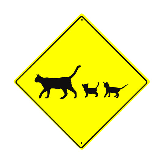 Cat With Kittens Crossing Symbol Animal Xing Metal Aluminum Notice Novelty Road Plate Sign