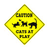 Caution, Cats at Play With Symbol Animal Xing Metal Aluminum Notice Novelty Road Plate Sign