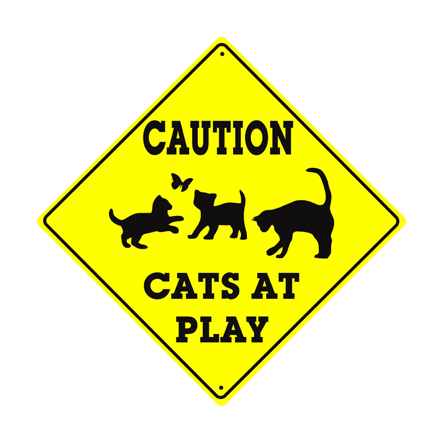 Caution, Cats at Play With Symbol Animal Xing Metal Aluminum Notice Novelty Road Plate Sign