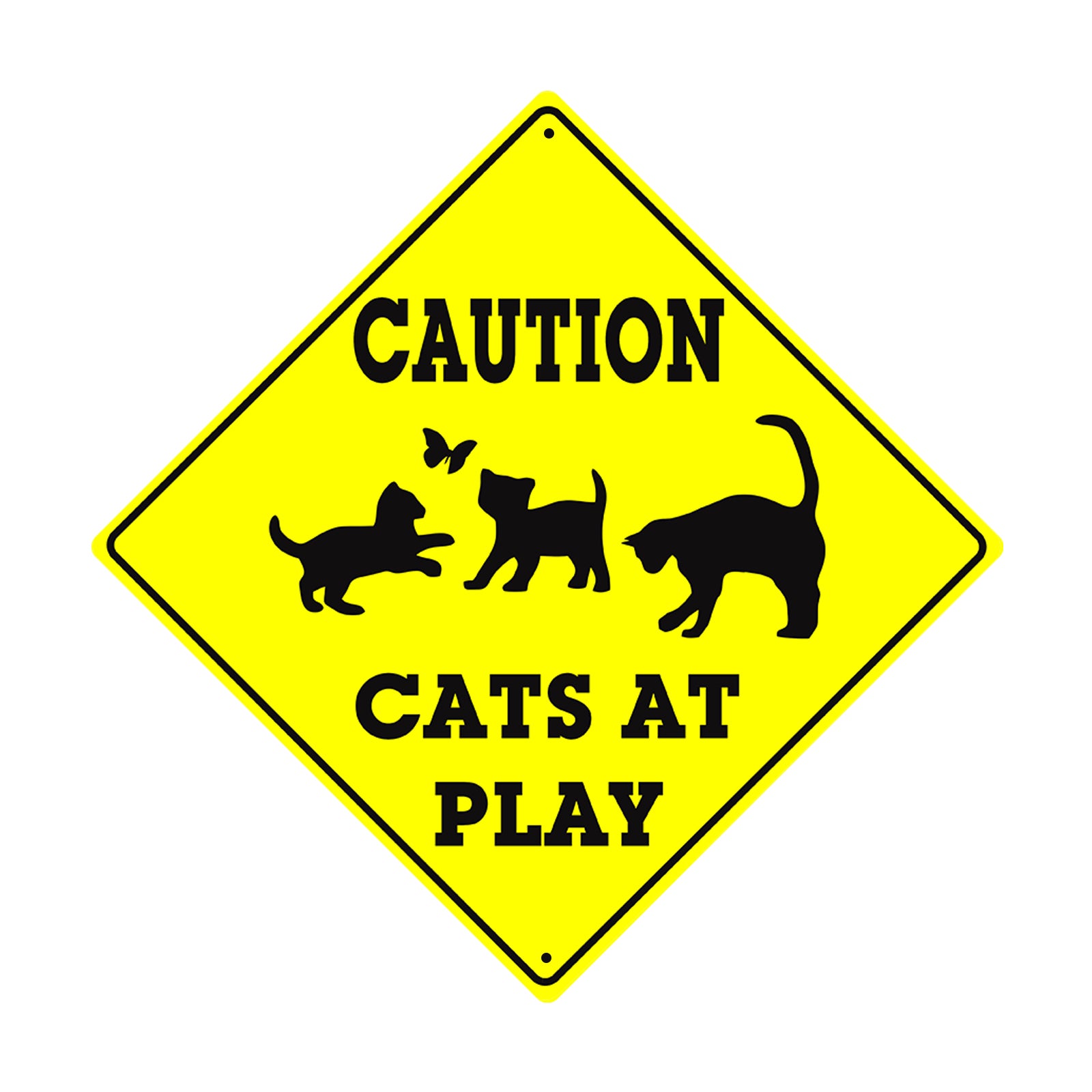 Caution, Cats at Play With Symbol Animal Xing Metal Aluminum Notice Novelty Road Plate Sign
