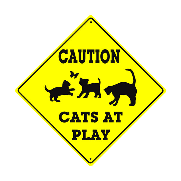 Caution Cats At Play | Yellow Diamond Sign - Sign Fever