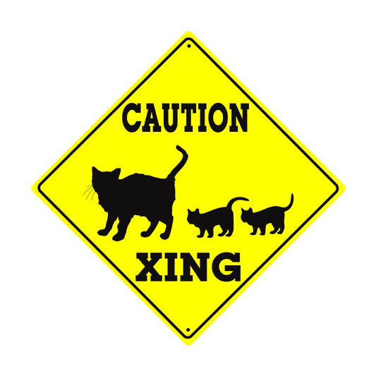 Family of Cat, Mom and Two Kittens Animal Crossing Metal Aluminum Notice Novelty Road Plate Sign