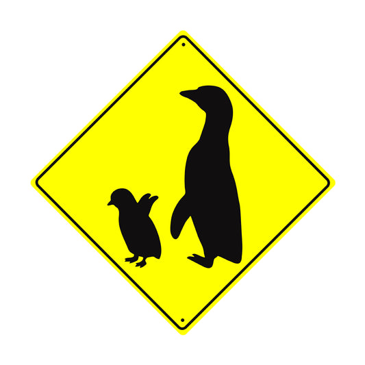 Penguin With Chick Crossing Animal Xing Metal Aluminum Notice Novelty Road Plate Sign