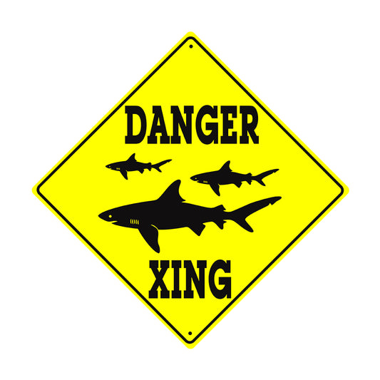 Danger Xing With Sharks Crossing Symbol Animal Xing Metal Aluminum Notice Novelty Road Plate Sign