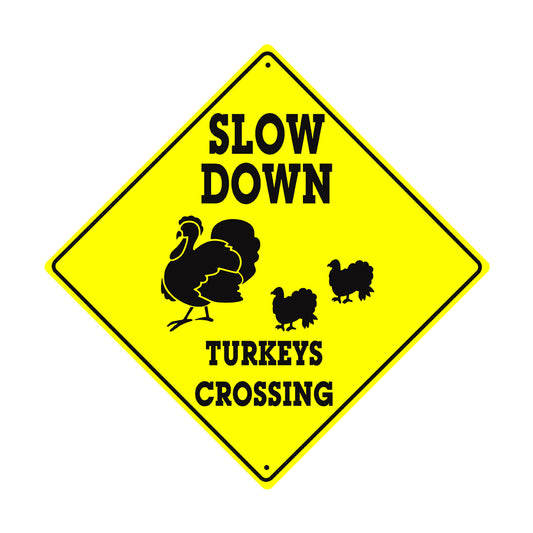 Slow Down Turkeys Crossing Symbol Animal Xing Metal Aluminum Notice Novelty Road Plate Sign