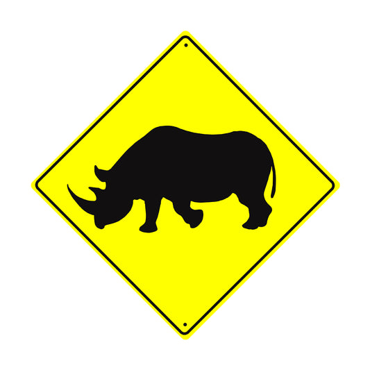 Caution Rhino Crossing Symbol Animal Xing Metal Aluminum Notice Novelty Road Plate Sign