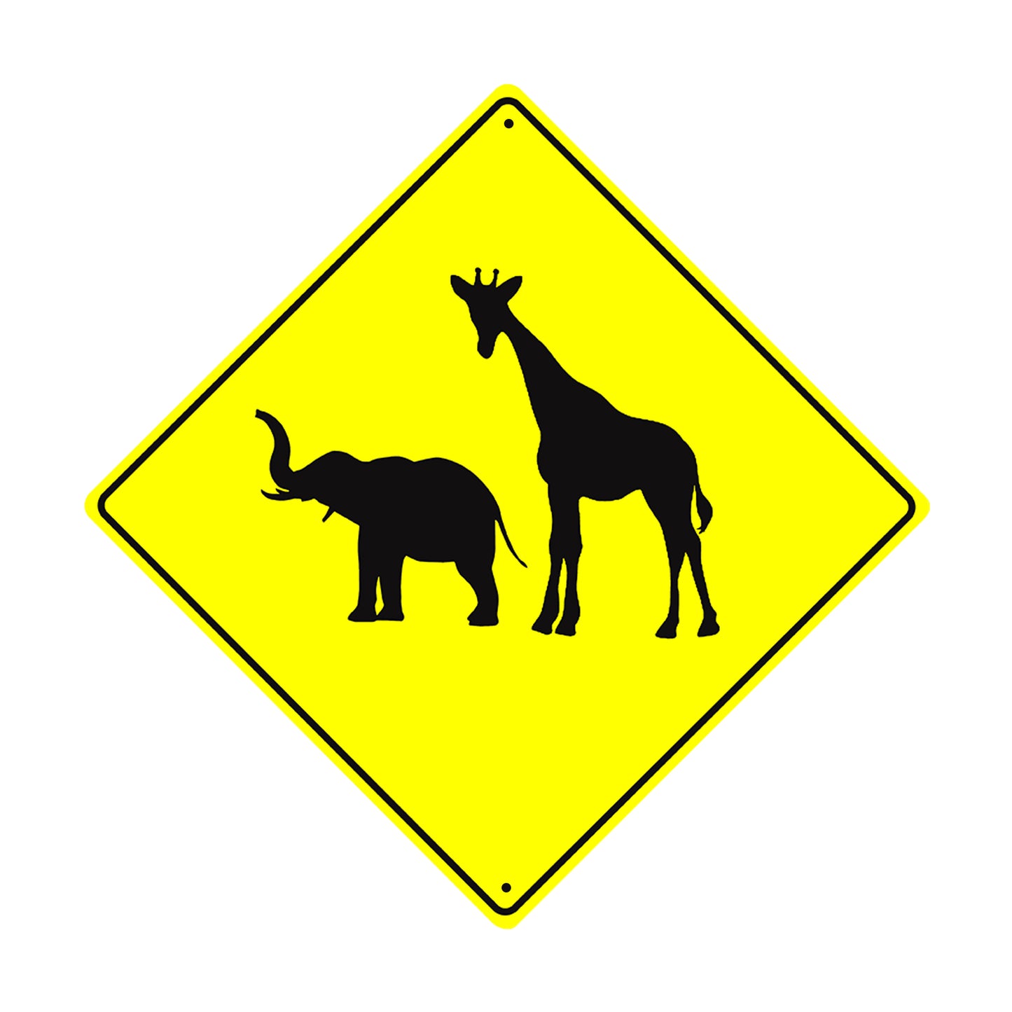 Zoo Animals Crossing - Elephant and Giraffe Symbol Metal Aluminum Notice Novelty Road Plate Sign