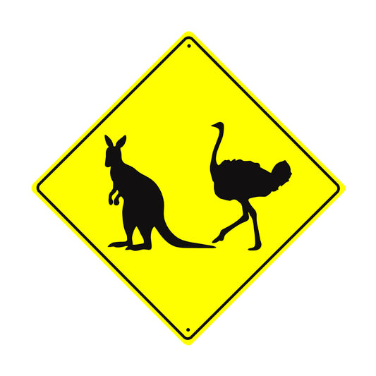 Kangaroo and Ostrich Xing Crossing Metal Aluminum Notice Novelty Road Plate Sign