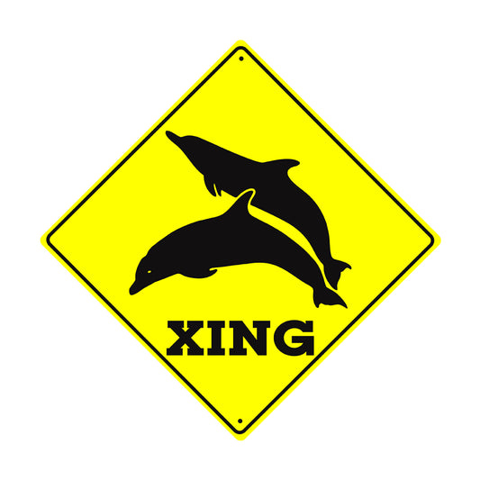 Caution Xing with Dolphin Graphic Symbol Crossing Metal Aluminum Notice Novelty Road Plate Sign