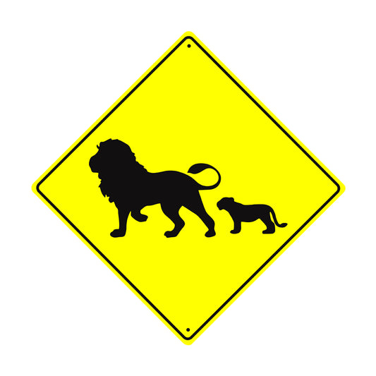 Lion with Cub Crossing Animal Xing Metal Aluminum Notice Novelty Road Plate Sign