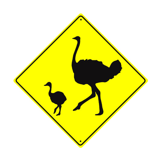 Ostrich with Chick Crossing Animal Xing Metal Aluminum Notice Novelty Road Plate Sign