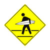 Man with Surfboard Graphic Crossing Symbol Xing Metal Aluminum Notice Novelty Road Plate Sign