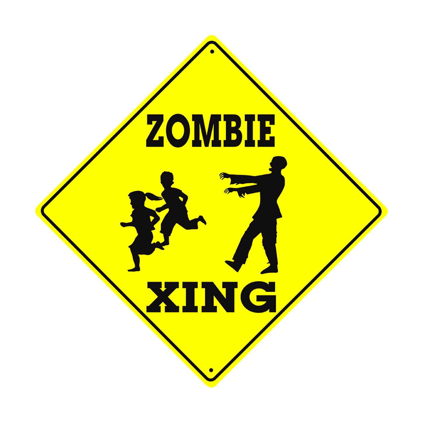 Zombie Xing with Kids Running Symbol Metal Aluminum Notice Novelty Road Plate Sign