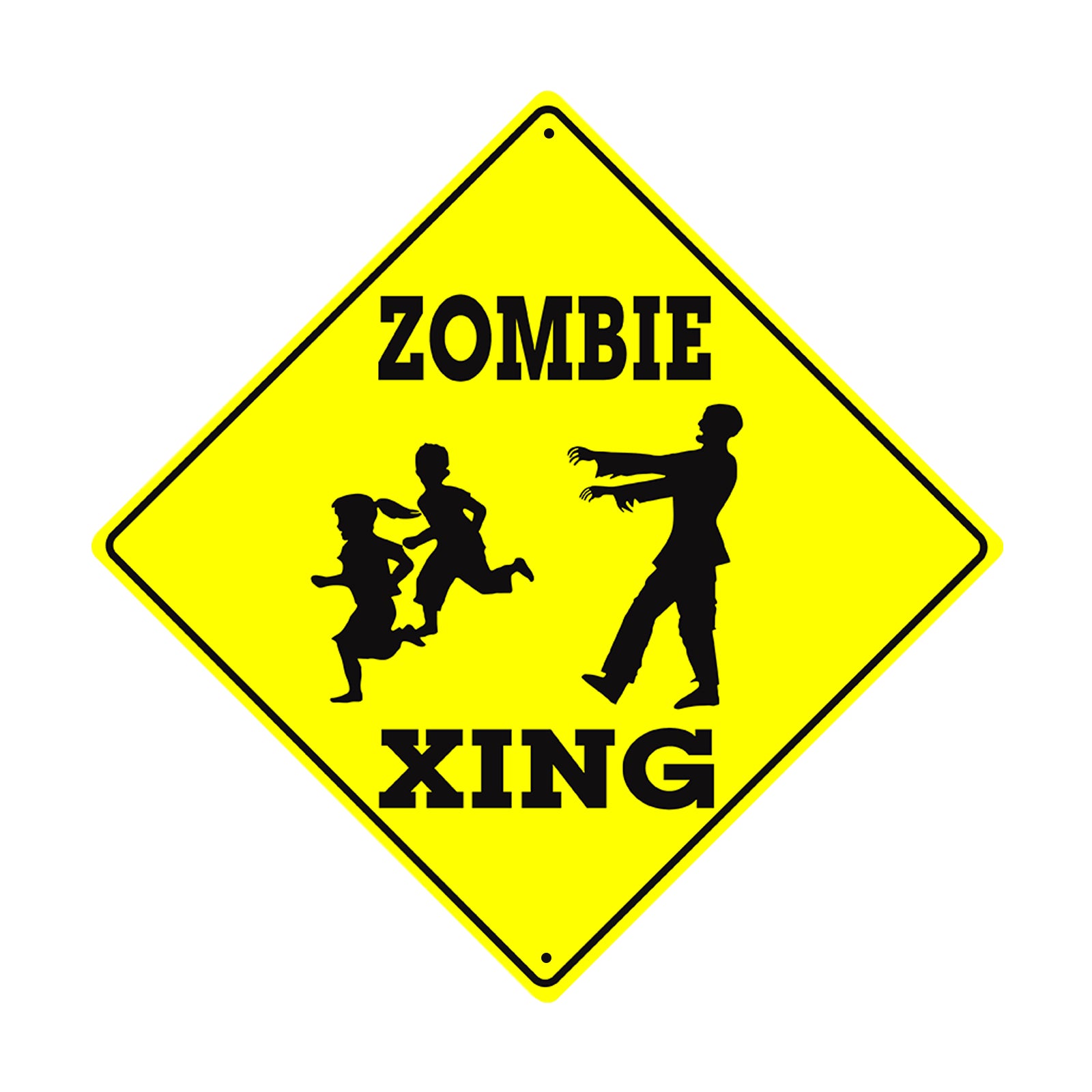 Zombie Xing with Kids Running Symbol Metal Aluminum Notice Novelty Road Plate Sign
