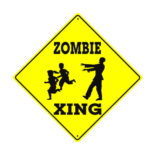 Zombie Xing with Kids Running Symbol Metal Aluminum Notice Novelty Road Plate Sign