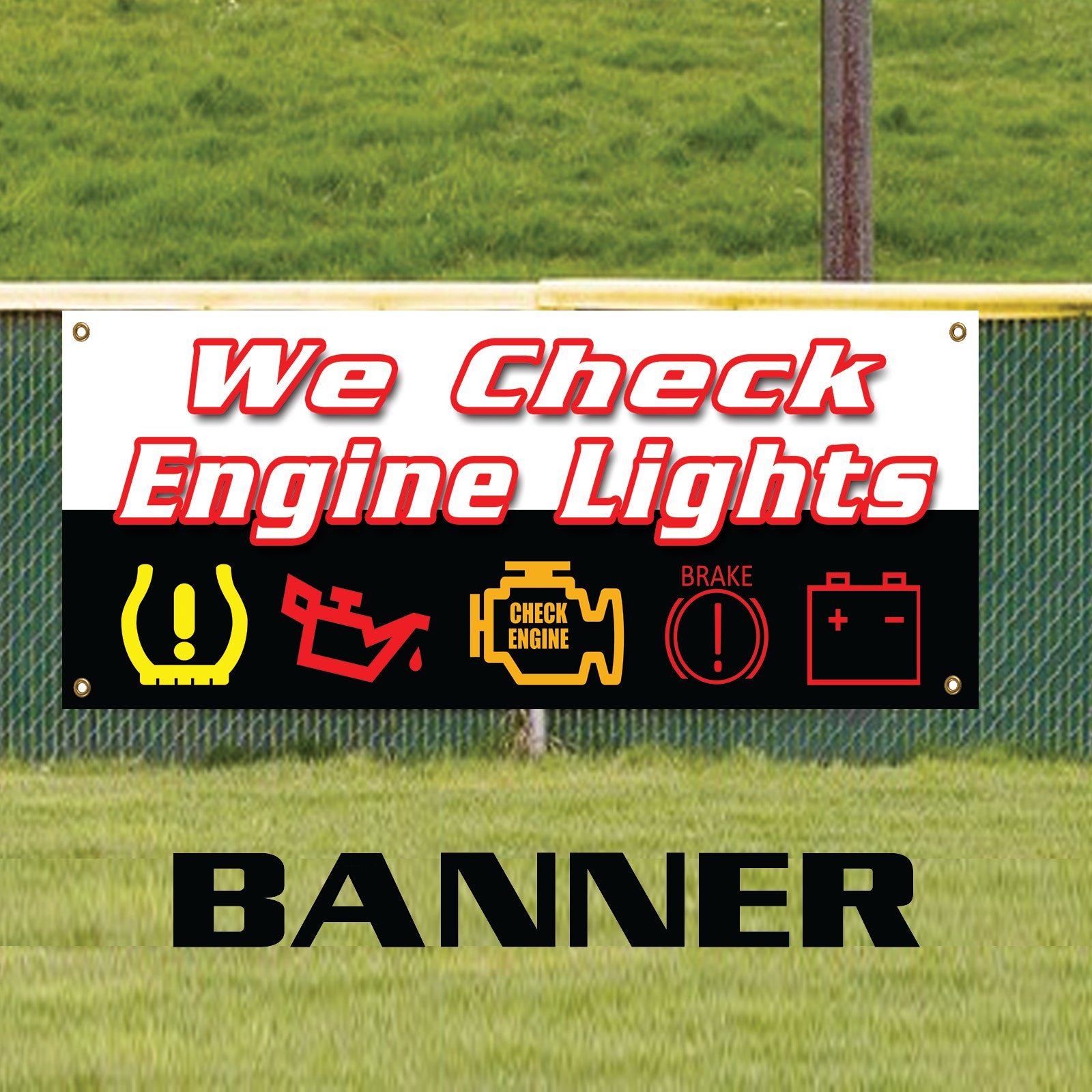 We Check Engine Lights Mechanic Garage Vinyl Banner Sign