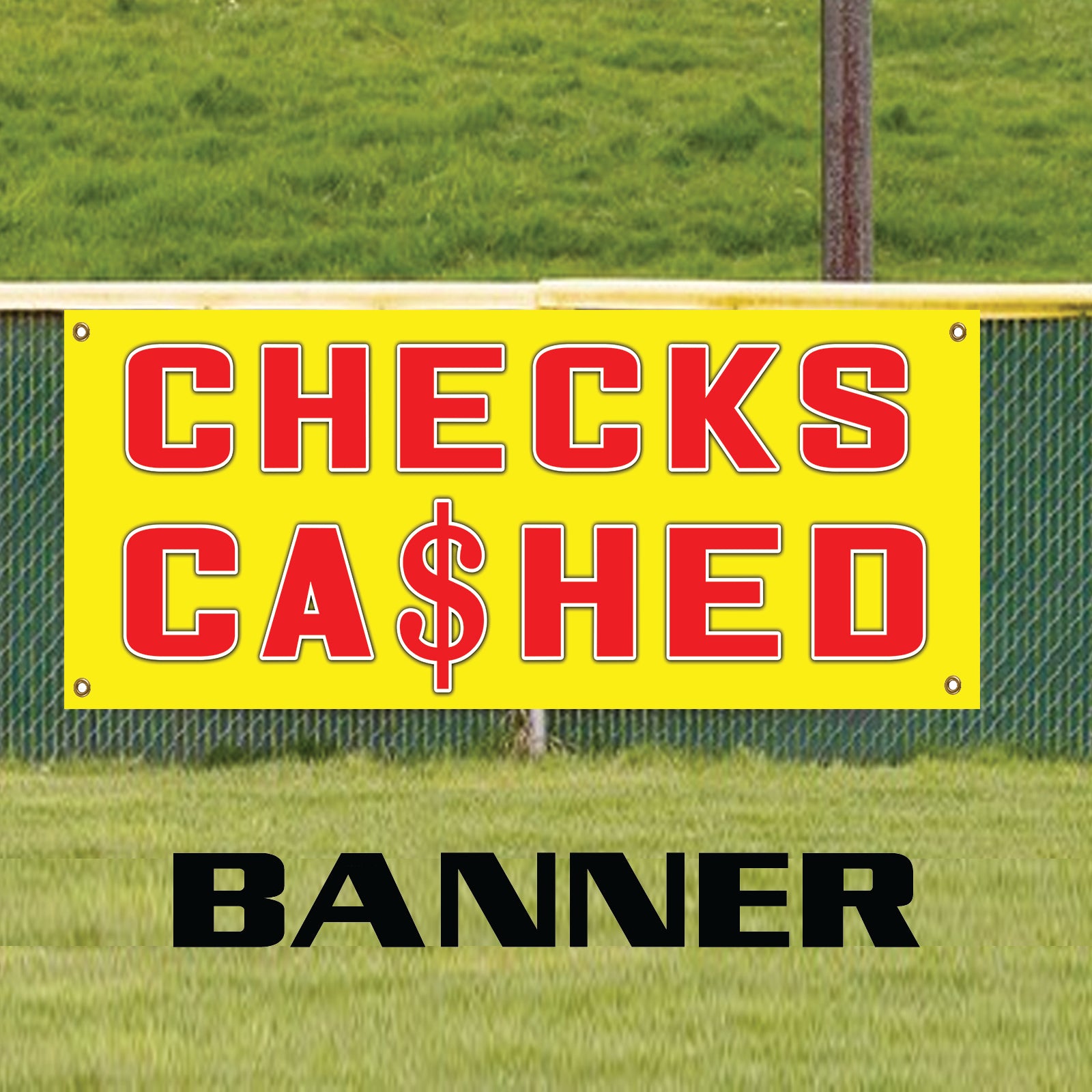 Checks Cashed Money Exchanger Banks Vinyl Banner Sign