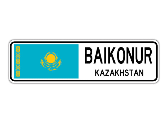 Baikonur Kazakhstan Flag City Country Gift Plate Wall Decor Street Aluminum Metal Novelty Sign Plate