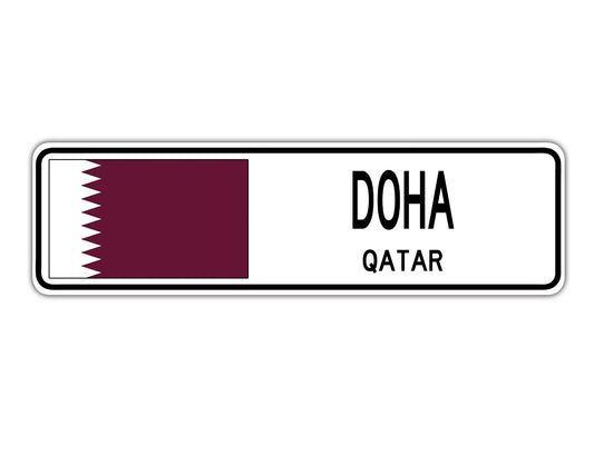 Doha Qatar Flag City Country Gift Plate Wall Decor Street Aluminum Metal Novelty Sign Plate