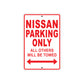 Nissan Parking Only All Others Will Be Towed Aluminum Decor Garage Sign