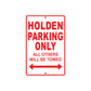 Holden Parking Only All Others Will Be Towed Aluminum Decor Garage Sign