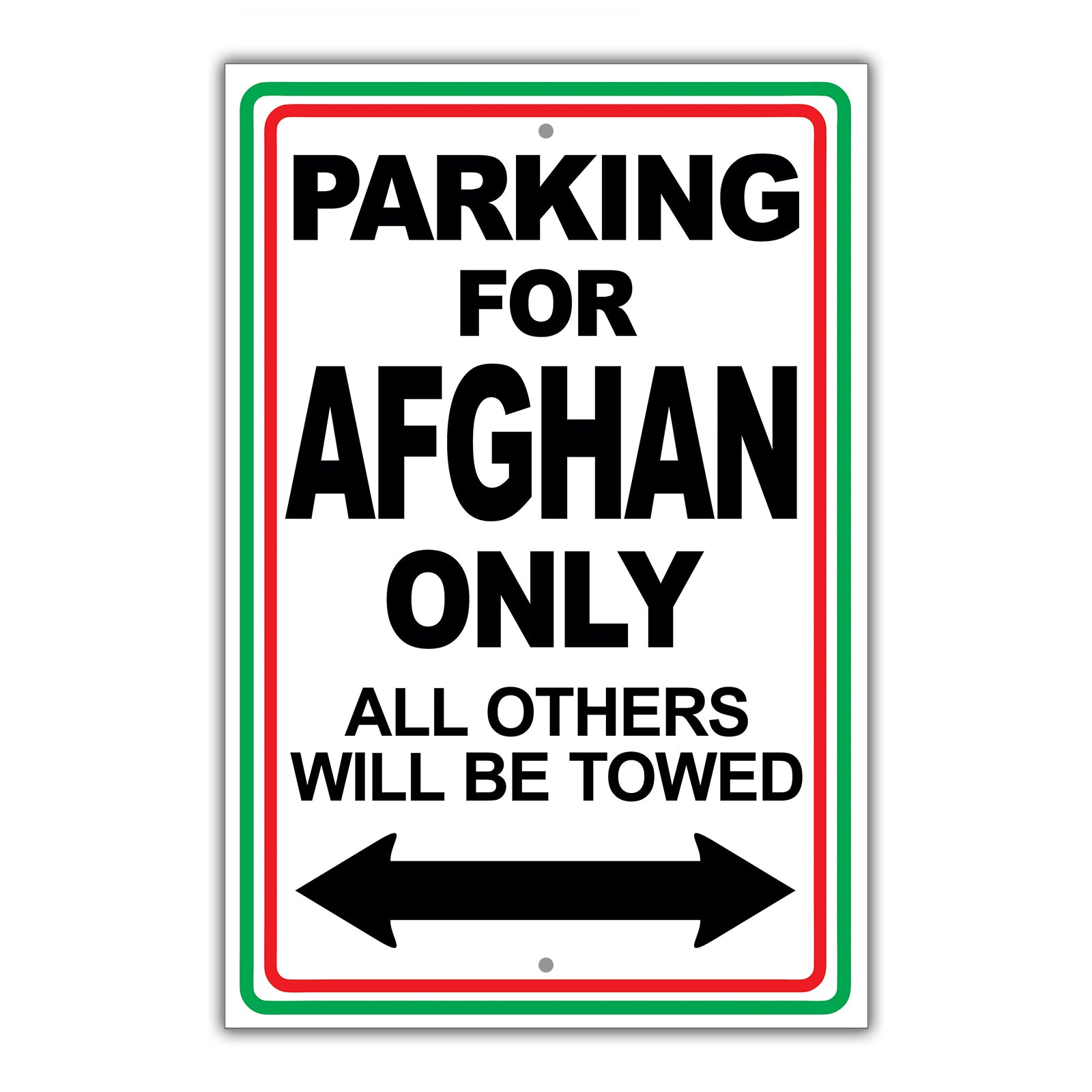 Parking For Aghan Only All Others Will Be Towed Country Citizens Car Parking Street Aluminum Metal Novelty Sign Plate