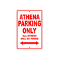 Athena Parking Only All Others Will Be Towed Aluminum Decor Garage Sign