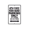 Coolster ATV 110CC Kids Quad Parking Only All Others Will Be Towed Aluminum Decor Garage Sign