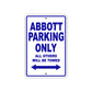 Abbott Parking Only All Others Will Be Towed Sea Ocean Beach Lake Boat Aluminum Metal Sign Plate