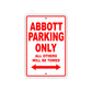 Abbott Parking Only All Others Will Be Towed Sea Ocean Beach Lake Boat Aluminum Metal Sign Plate
