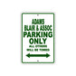 Adams Blair & Assoc Parking Only All Others Will Be Towed Sea Ocean Beach Lake Boat Aluminum Metal Sign Plate