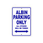 Albin Parking Only All Others Will Be Towed Sea Ocean Beach Lake Boat Aluminum Metal Sign Plate