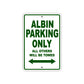 Albin Parking Only All Others Will Be Towed Sea Ocean Beach Lake Boat Aluminum Metal Sign Plate