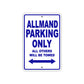 Allmand Parking Only All Others Will Be Towed Sea Ocean Beach Lake Boat Aluminum Metal Sign Plate