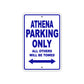 Athena Parking Only All Others Will Be Towed Sea Ocean Beach Lake Boat Aluminum Metal Sign Plate