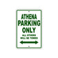 Athena Parking Only All Others Will Be Towed Sea Ocean Beach Lake Boat Aluminum Metal Sign Plate