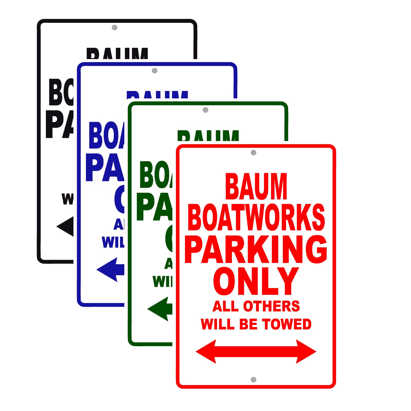 Baum Boatworks Works Parking Only All Others Will Be Towed Sea Ocean Beach Lake Boat Aluminum Metal Sign Plate