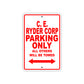 C. E. Ryder Corp Boats Parking Only All Others Will Be Towed Sea Ocean Beach Lake Boat Aluminum Metal Sign Plate