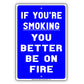 If You're Smoking You Better Be On Fire Funny Gag Joke Bar Club Smokers Cigars Aluminum