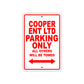 Cooper Ent Ltd Boats Parking Only All Others Will Be Towed Sea Ocean Beach Lake Aluminum Metal Sign Plate