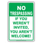 No Trespassing If You Weren't Invited You Aren't Welcome! Sign