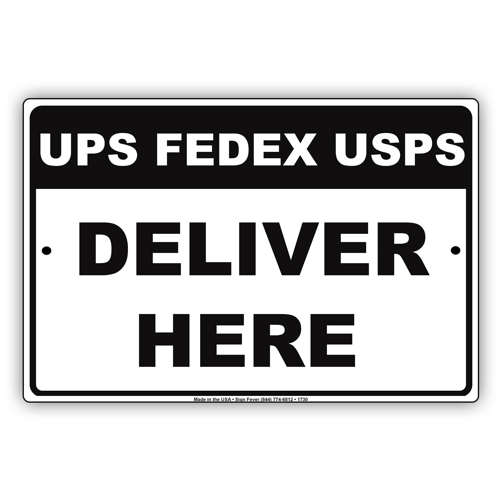 Ups, Fedex, Usps Deliver Here Delivery Postal Courier Shipment Drop Services Notice Aluminum Metal Sign plate