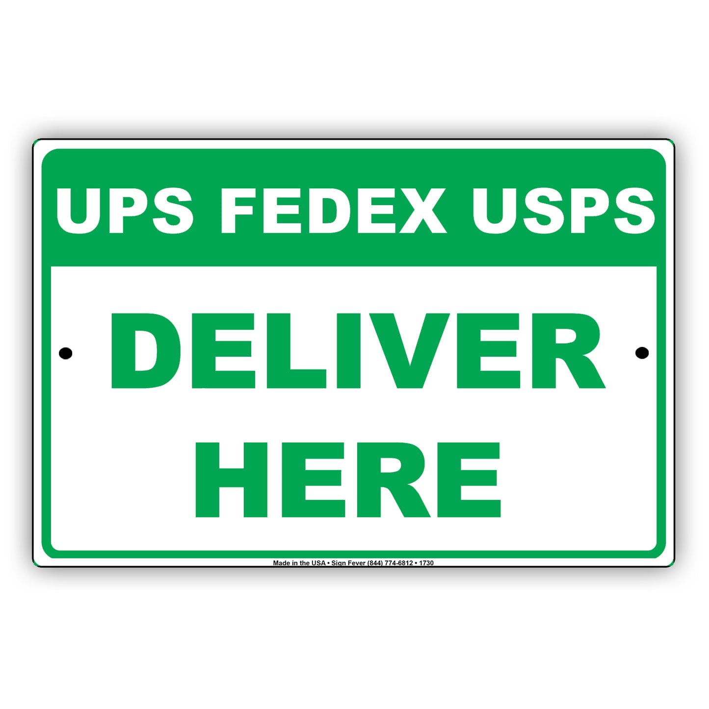 Ups, Fedex, Usps Deliver Here Delivery Postal Courier Shipment Drop Services Notice Aluminum Metal Sign plate
