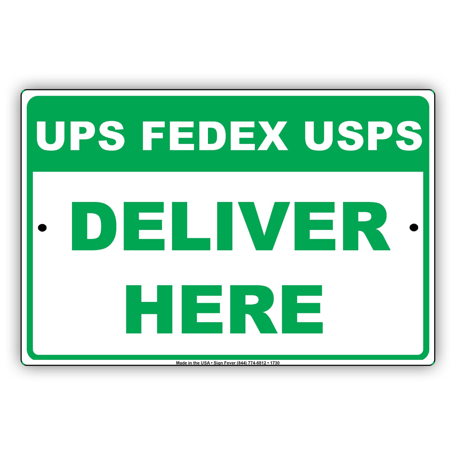 Ups, Fedex, Usps Deliver Here Delivery Postal Courier Shipment Drop Services Notice Aluminum Metal Sign plate