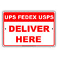 Ups, Fedex, Usps Deliver Here Delivery Postal Courier Shipment Drop Services Notice Aluminum Metal Sign plate