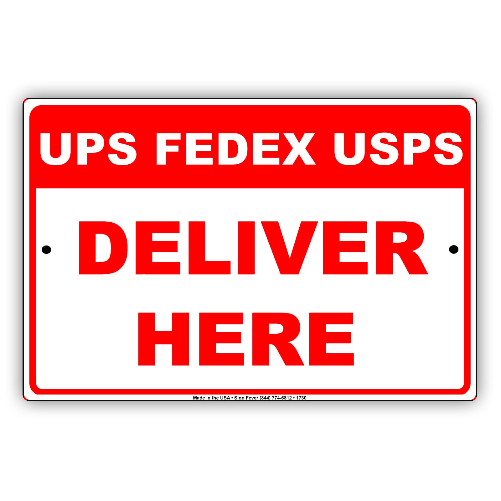 Ups, Fedex, Usps Deliver Here Delivery Postal Courier Shipment Drop Services Notice Aluminum Metal Sign plate