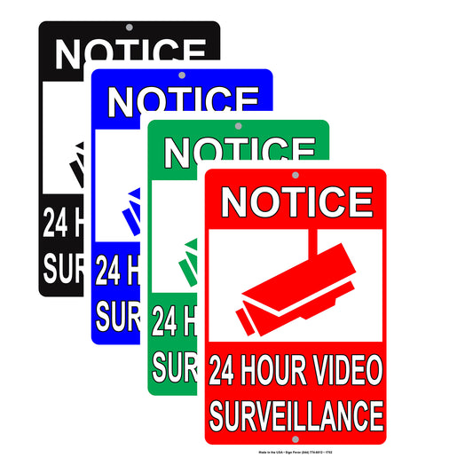 Notice 24 Hour Video Surveillance Property Safety Alert Monitoring Caution Security Aluminum Metal Sign Plate