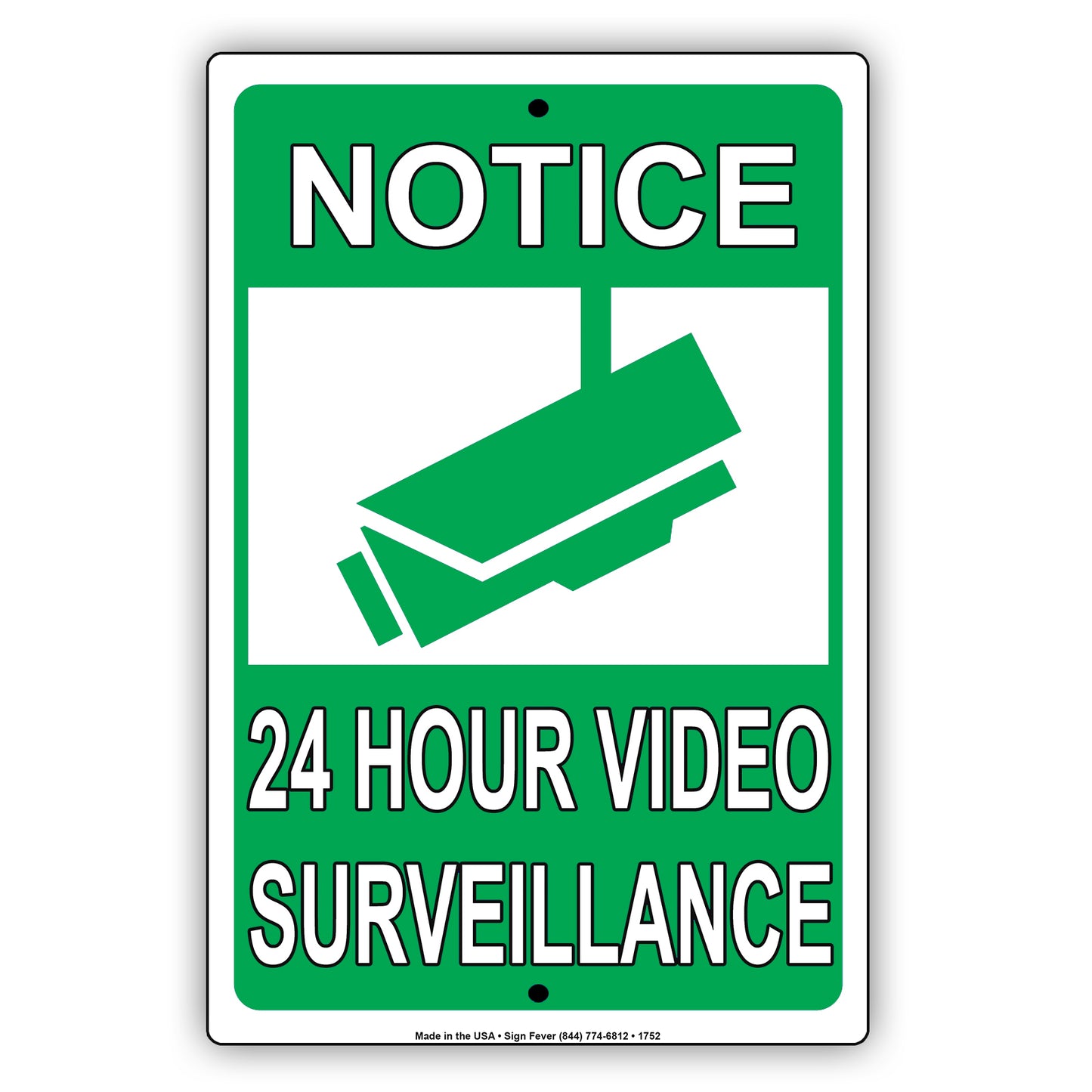 Notice 24 Hour Video Surveillance Property Safety Alert Monitoring Caution Security Aluminum Metal Sign Plate