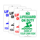 No Lifeguard On Duty Swim At Your Own Risk It Will Kill You Safety Warning Danger Notice Aluminum Metal Sign Plate